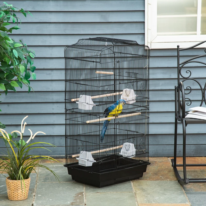 Pawhut Cage à oiseaux volière avec mangeoires perchoirs plateau excrément amovible cage pour canaris perruches perroquets 46,5 x 35,5 x 92 cm noir