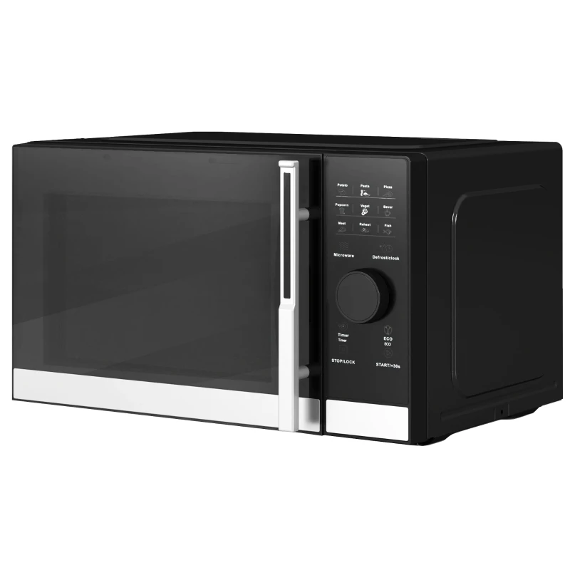 HOMCOM 23L 800W Microwave Oven, Digital Solo Microwave with 10 Power Levels, Automatic Defrost, 8 Auto Cook Menus, 60 Minutes Timer, Clock, Easy Clean, Small Black Microwave