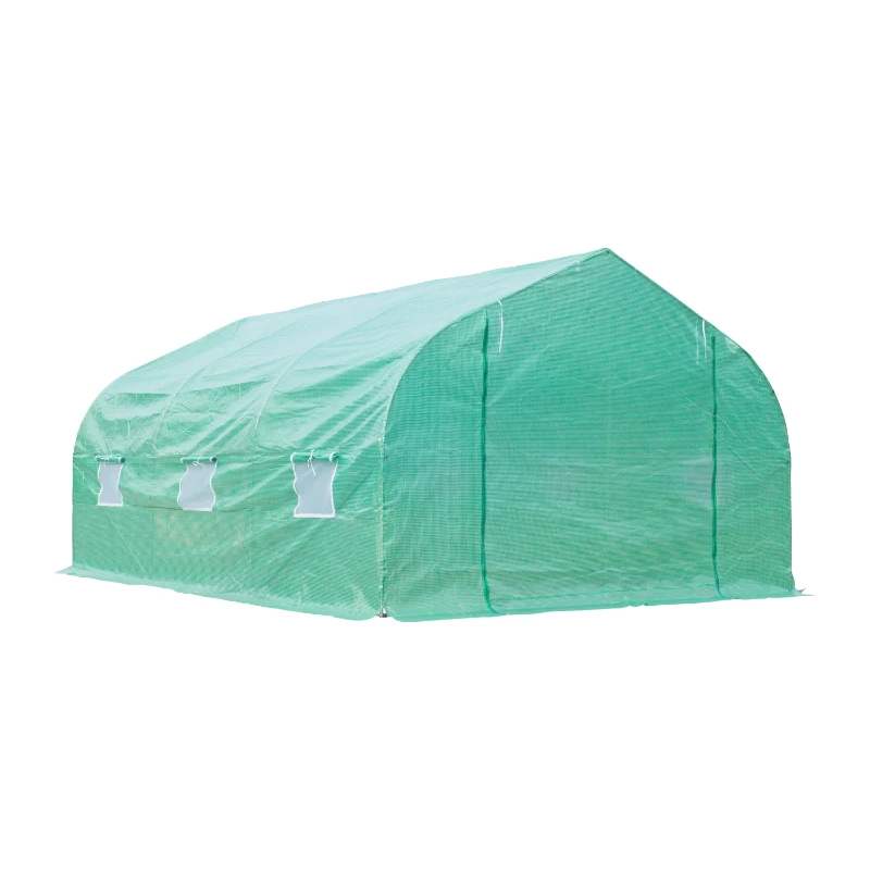 Outsunny Serre tunnel de jardin 4,5 x 3 x 2 m grande taille 6 fenêtres vert