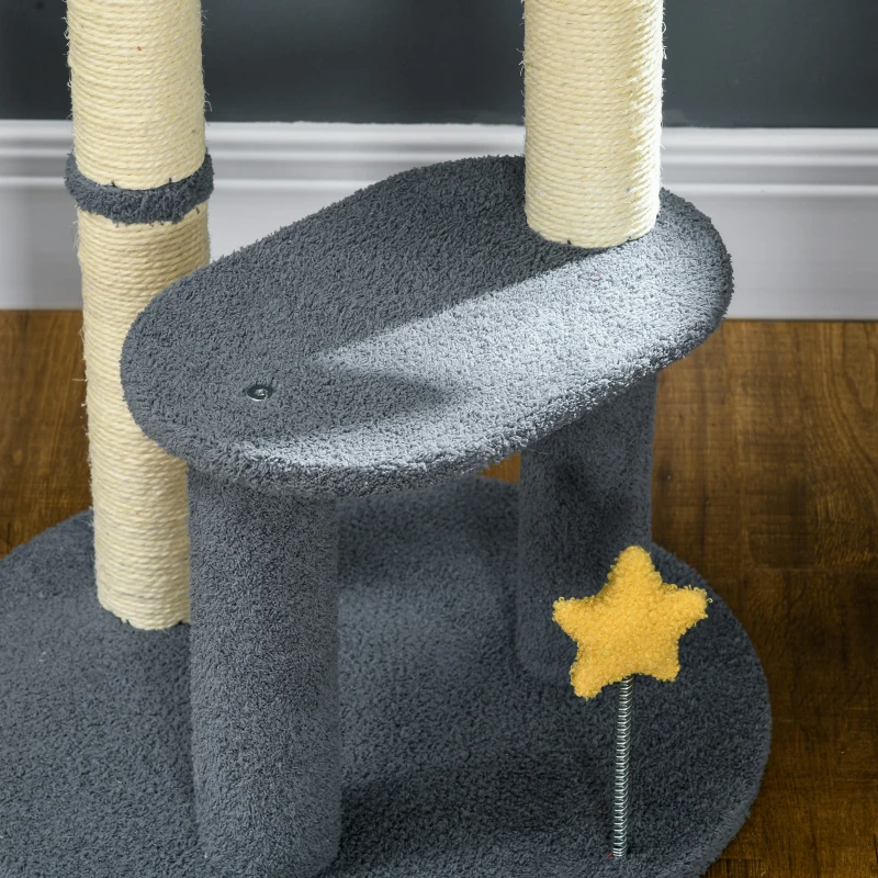 PawHut Árbol Rascador para Gatos 116 cm Tipo de Cohete Torre para Gatos con Postes Cama Cueva Juguete Estrella Ø44x116 cm Azul