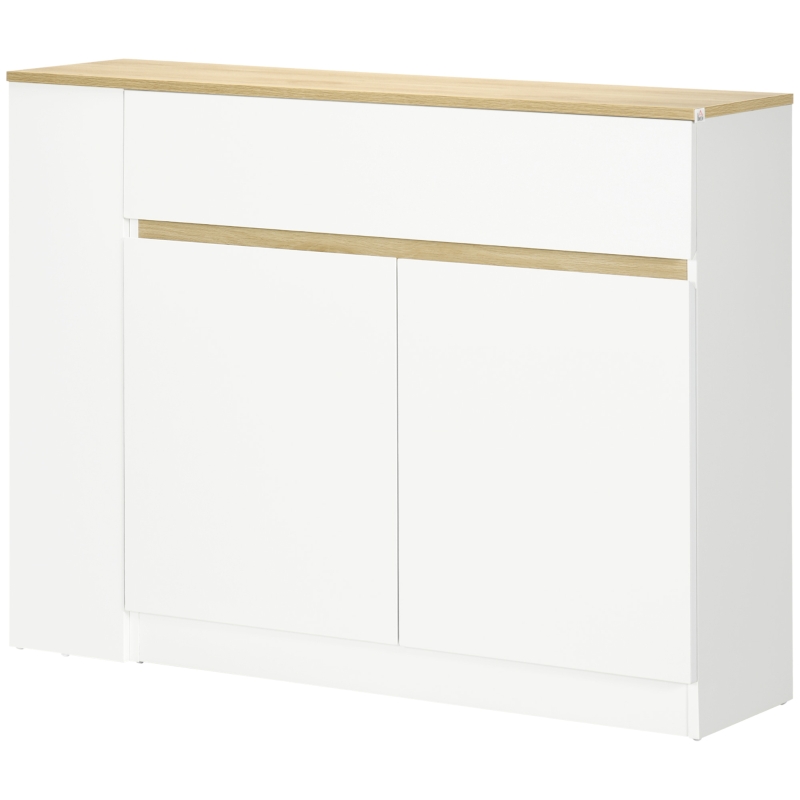 HOMCOM Sideboard, Buffet, großes Schrankfach, 3-stufiges Regal, Schublade, weiß, 110 x 29,5 x 82cm