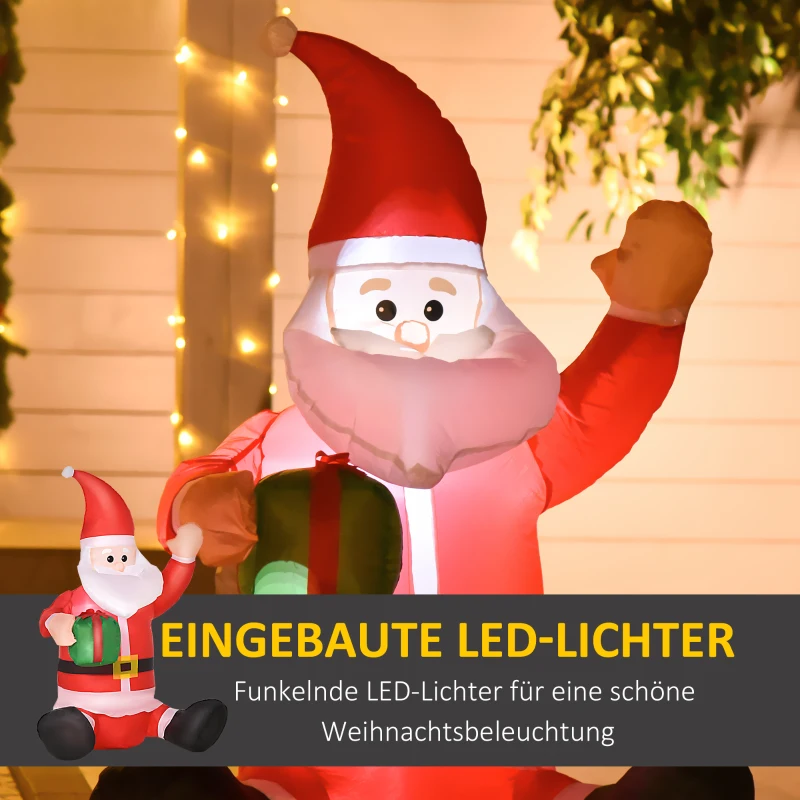 HOMCOM Weihnachtsmann Weihnachtsdekoration,1,2 m, selbstaufblasend, LEDs, inkl. Gebläse, Rot +Weiß