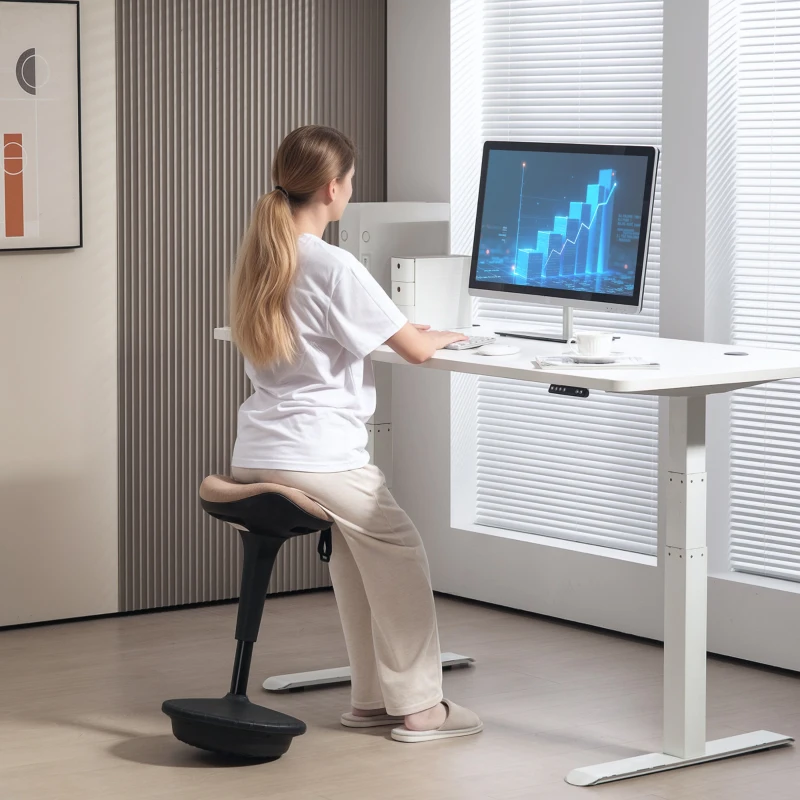 HOMCOM Balancehocker, beweglicher Sitz, drehbarer Bürohocker, höhenverstellbar, ergonomisch, 34 x 34 x 68,5-83,5 cm, Braun(m-9)
