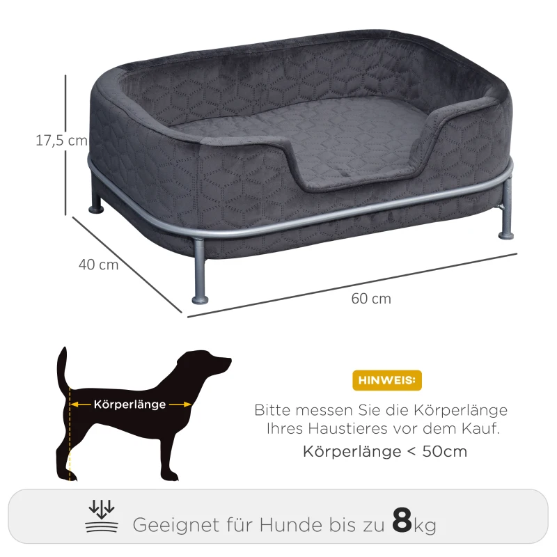 PawHut Hundesofa mit Rückenlehne Haustiersofa mit Metallbeinen Hundebett Weichem Bezug Katzensofa Metall Grau+Silber 63,5 x 43 x 24,5 cm