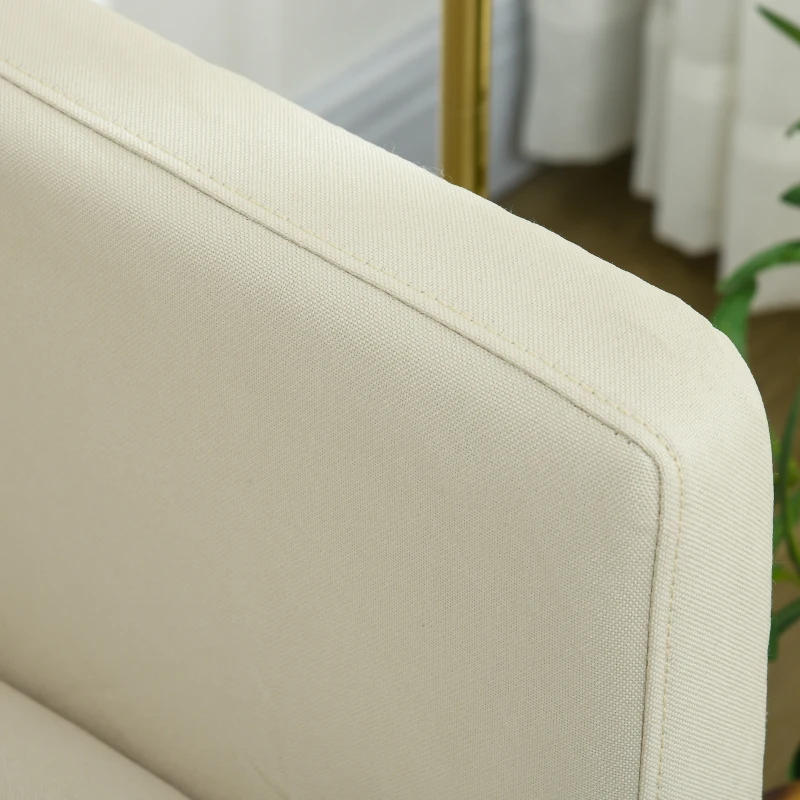 HOMCOM Canapé 2 places contemporain piètement métal noir tissu aspect lin crème