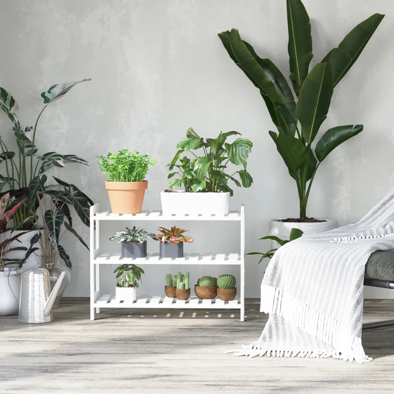 HOMCOM Schuhregal aus Kiefer, Schuhablage, Badregal, Schuhschrank mit 3 Ablagen, Regal für Schuhe, Schuhständer, Weiß, 70 x 26 x 57,5 cm