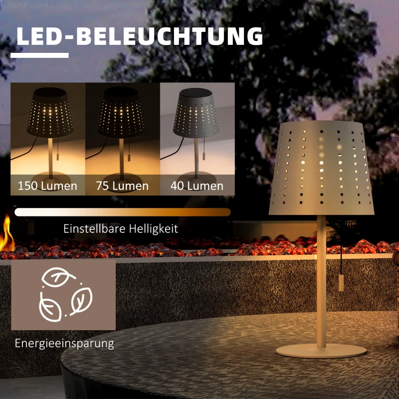 Outsunny Solar Tischleuchte, dimmbar, wetterfest, für Indoor & Outdoor, Metallständer, Ø14 x 30 cm, Grau