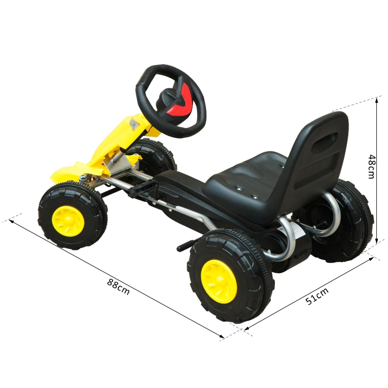 HOMCOM Kart à pédales Go-Kart Enfants avec Frein 88L x 51l x 48H cm Jaune Noir