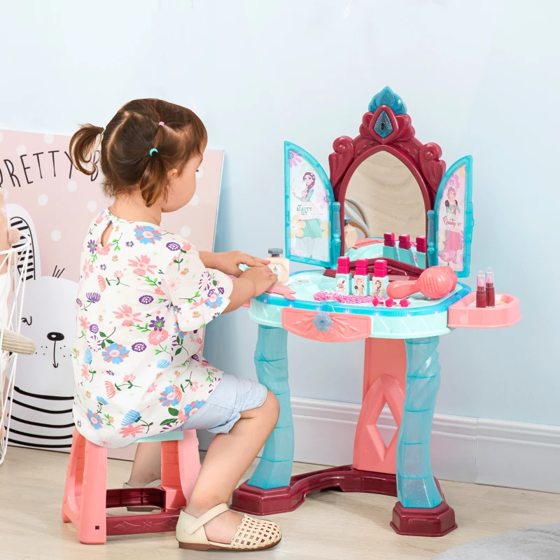 AIYAPLAY Set Toeletta con Sgabello per Bambini da 3-6 Anni, Luci, Musica e Accessori Inclusi