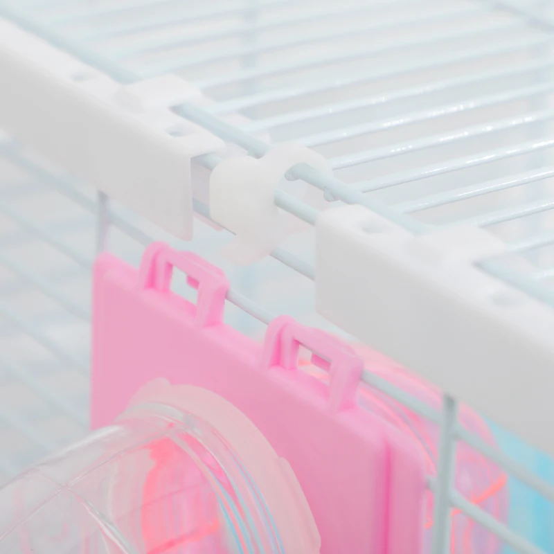 PawHut Jaula para Hámster con Tubos Jaula para Animales Pequeños con Bebedero Casita y Rueda de Ejercicio 47x29,5x53 cm Blanco