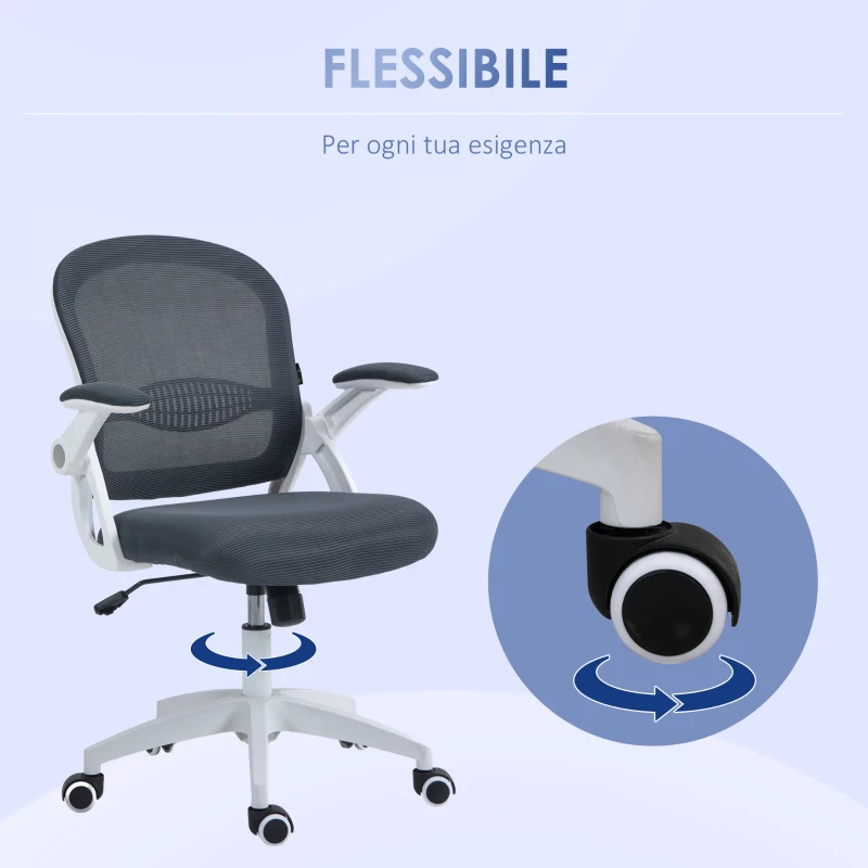 Vinsetto Sedia da Ufficio Ergonomica con Schienale a Rete e Altezza Regolabile, 65.5x61.5x88-97.5cm, Grigio