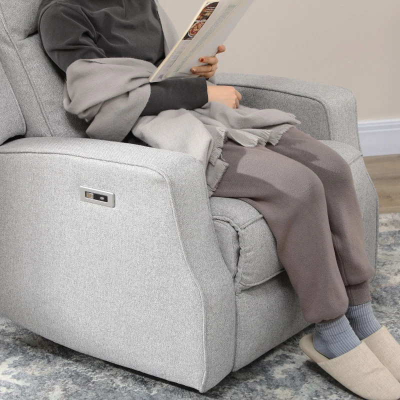 HOMCOM Sillón Relax de Salón Sofá Reclinable con Reclinación hasta 150° Reposabrazos y USB Carga 136 kg 84x92x104 cm Gris