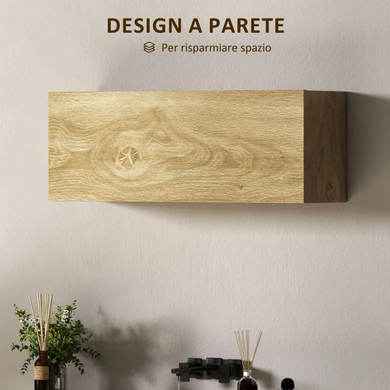 HOMCOM Mobiletto Bagno Pensile con Anta a Ribalta e Ripiani, 80x25x30 cm, Legno Naturale