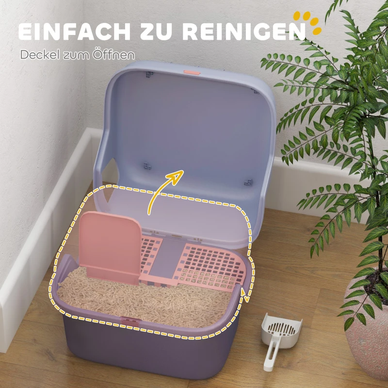 PawHut Katzentoilette, Katzenklo mit Deckel und Schaufel, leicht zu reinigen, verschließbar, Lila
