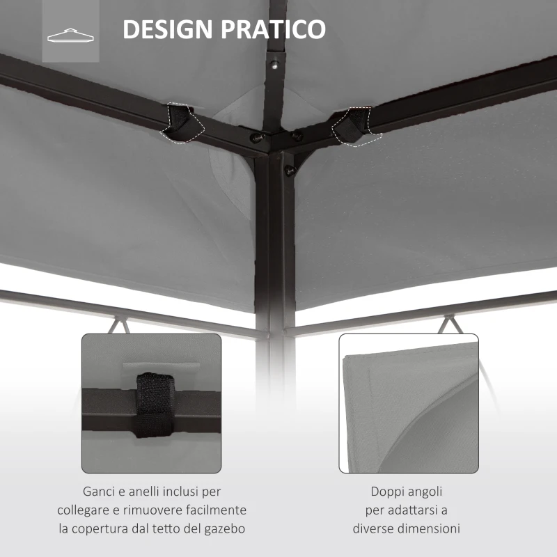 Outsunny Copertura per Gazebo 4x3 m a 2 Livelli in Poliestere con Cinghie e 10 Fori di Drenaggio, Grigio