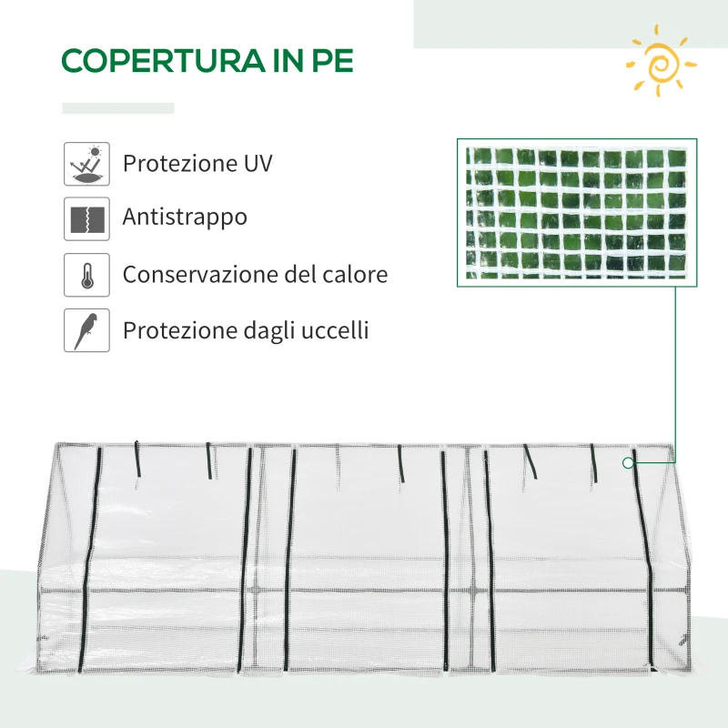 Outsunny Serra da Giardino a Tunnel in PE con Bordi Allungati e Porte a Cerniera, 270x90x90 cm, Bianco