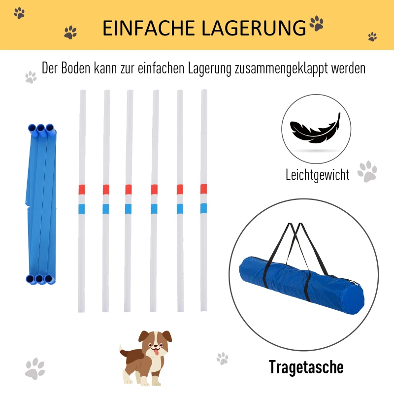 PawHut Agility Set Hunde 6-teiliges Agility-Ausrüstung für Hundetraining klappbar Steckhürdenset mit 6 Slalomstangen Tragetasche Trainingszubehör Koordinationstraining Agilityset für Spiele Training