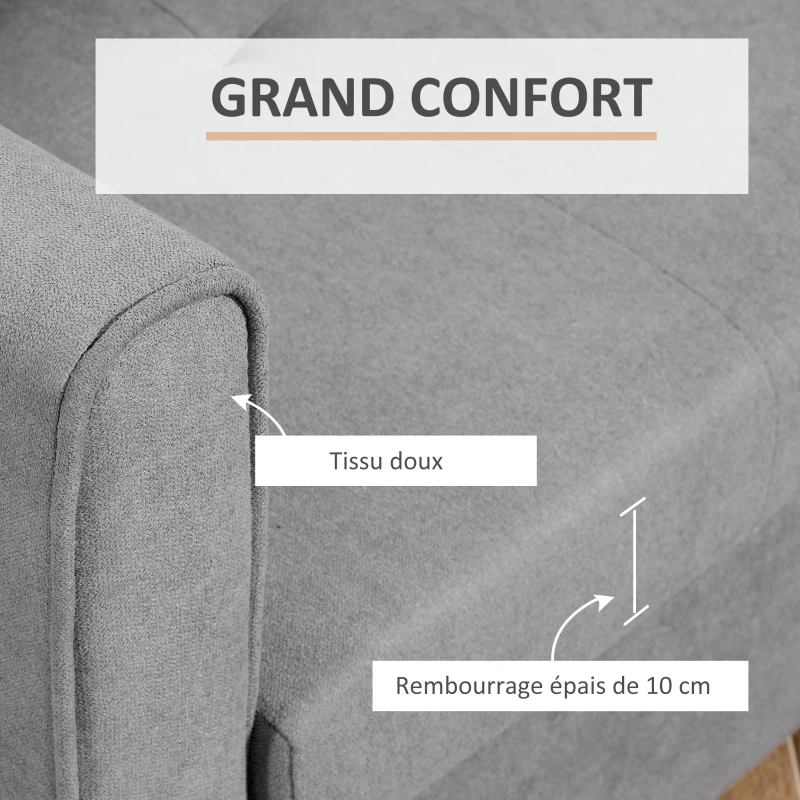 HOMCOM Canapé-lit 2 places convertible 2 en 1 avec 2 coussins inclus et coffre de rangement intégré 152 x 101 x 81 cm gris