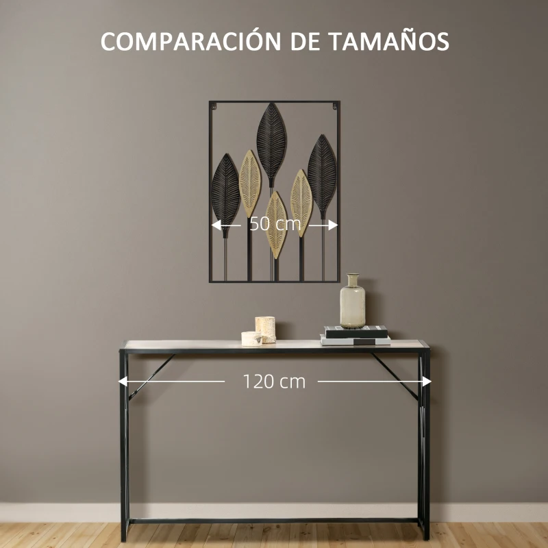 HOMCOM Decoración de Pared de Metal de Hojas de Plátano 3D Adorno Colgante para Salón Dormitorio 50x70 cm Negro y Beige