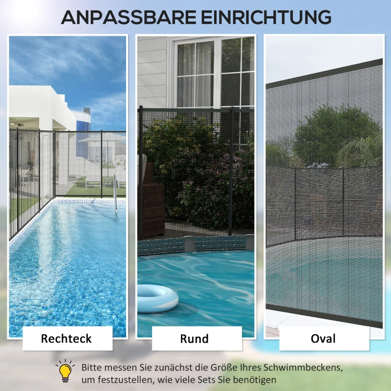 Outsunny Pool Sicherheitszaun, Poolzaun für Kinder, 4-teilig, Aluminium/Texteline, 365 x 126 cm, Schwarz