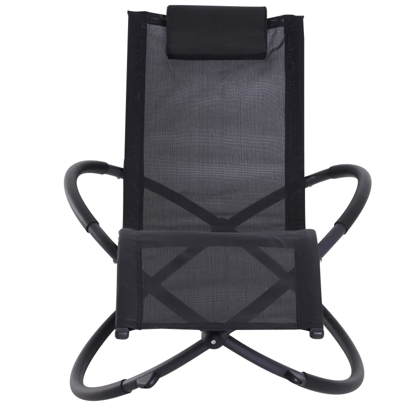 Outsunny Tumbona Mecedora de Jardín Plegable con Reposacabezas Extraíble Sillón Tumbona Ergonómica de Exterior Tela de Texteline para Patios Piscina al Aire Libre 154x80x84 cm Negro