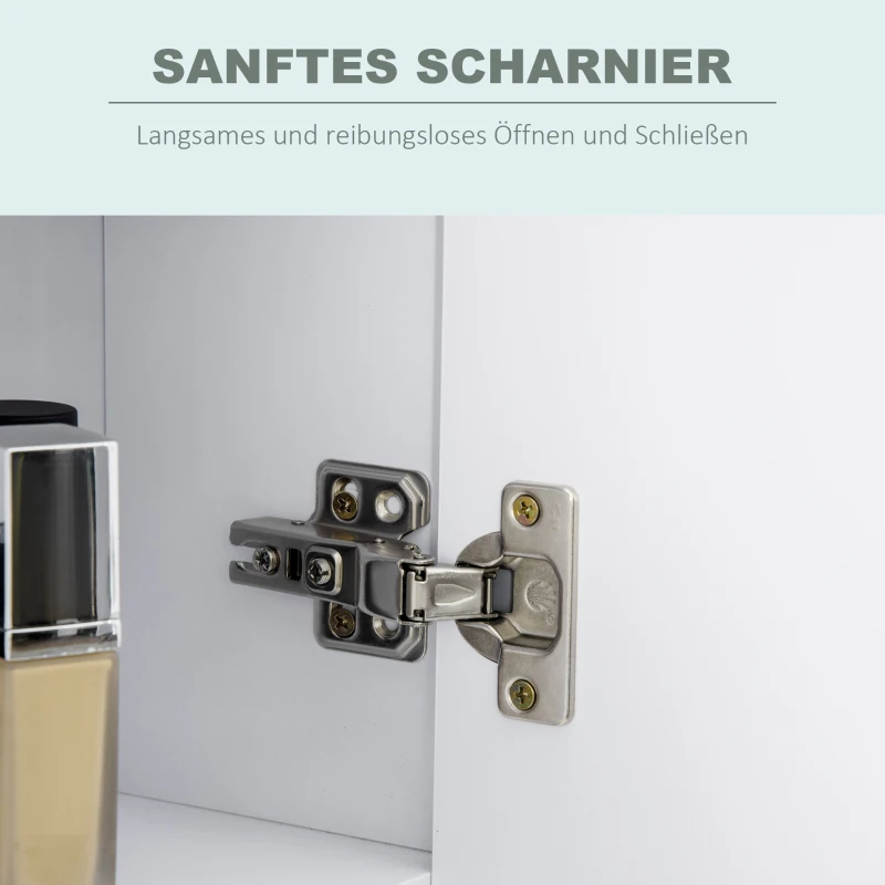 kleankin Spiegelschrank 3 Spiegeltüren LED-Lichter 90 × 15 × 65 cm Weiß