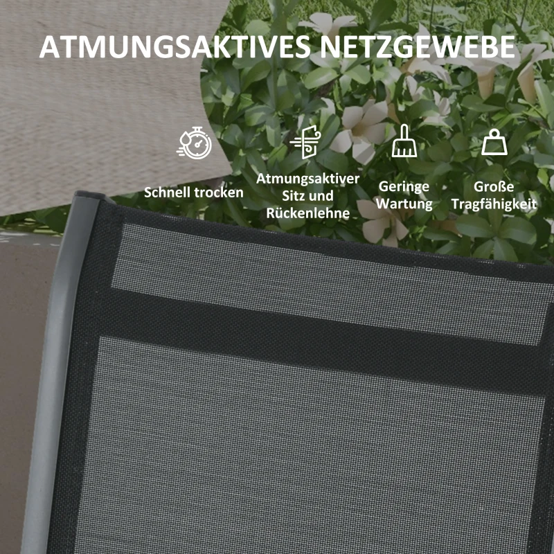 Outsunny Outdoor Sitzgruppe, 4 klappbare Stühle, Tisch mit Glasplatte, verstellbare Rückenlehne, Aluminium, Dunkelgrau