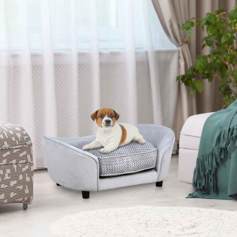 PawHut Canapé Chien Chat sur Pied Style Moderne Coussin d'assise Amovible Lavable Grand Confort 78,5 x 57 x 35,5 cm Gris