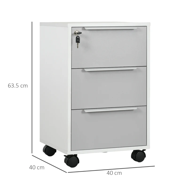 HOMCOM Three-Drawer Locking Filing Cabinet - Grey/White