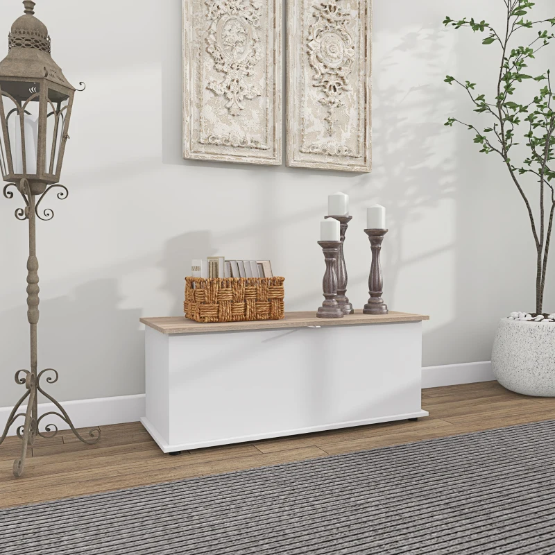 HOMCOM Arcón de Almacenamiento con Tapa Carga Máx. 120 kg para Dormitorio Salón 100x40x40 cm Natural y Blanco