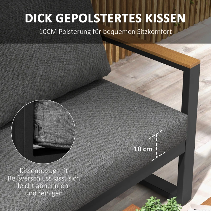 Outsunny Outdoorsitzgruppe 5-teiliges Loungemöbelsicht Gartenmöbelset, 148 cm x 61 cm x 71,5 cm, Grau + Natur