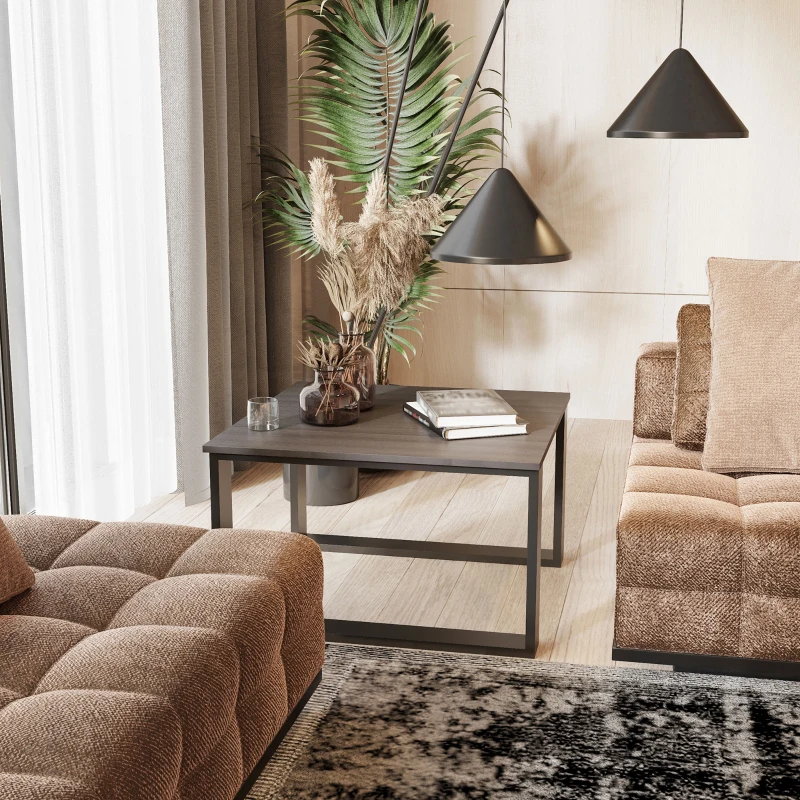 HOMCOM Metal Table Legs Set of 2, Square DIY Furniture Table Legs with Screws and Floor Protectors, Industrial Coffee Table Legs for DIY Chair, Bench, 41Hcm x 70Wcm, Black