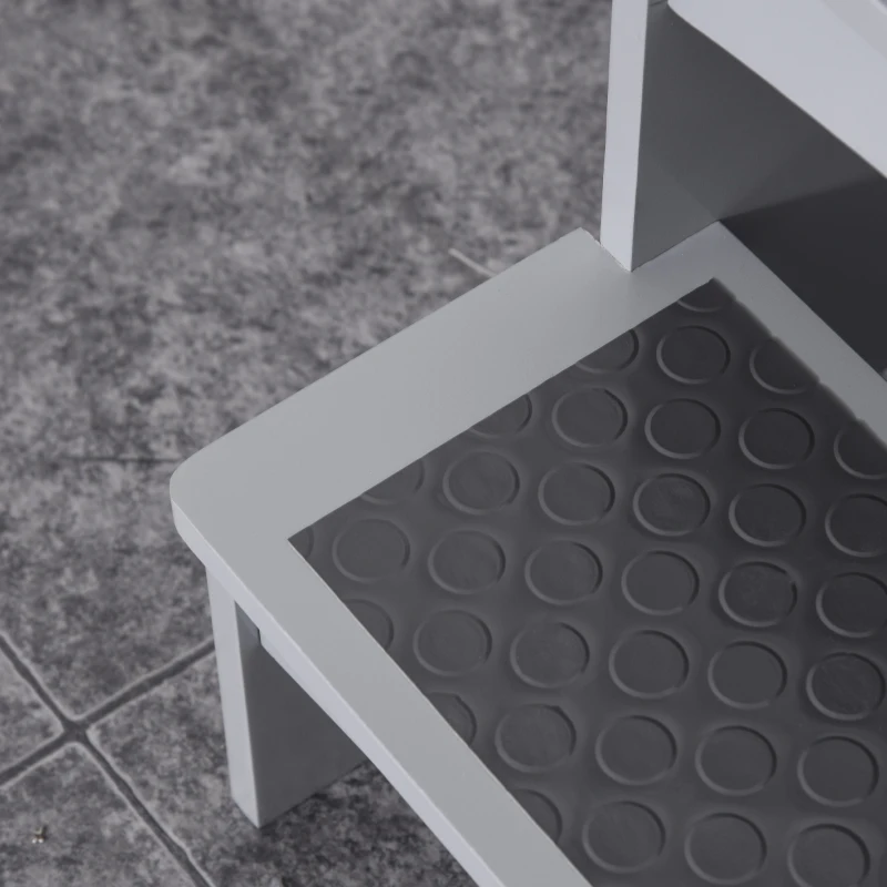 HOMCOM Lernturm Tritthocker für Küche Schemel Stehender für Küchentheke Küchenhelfer mit 2 Stufen mehr Sicherheit Grau für 3-8 Jahre Kiefer 45 x 40 x 80 cm