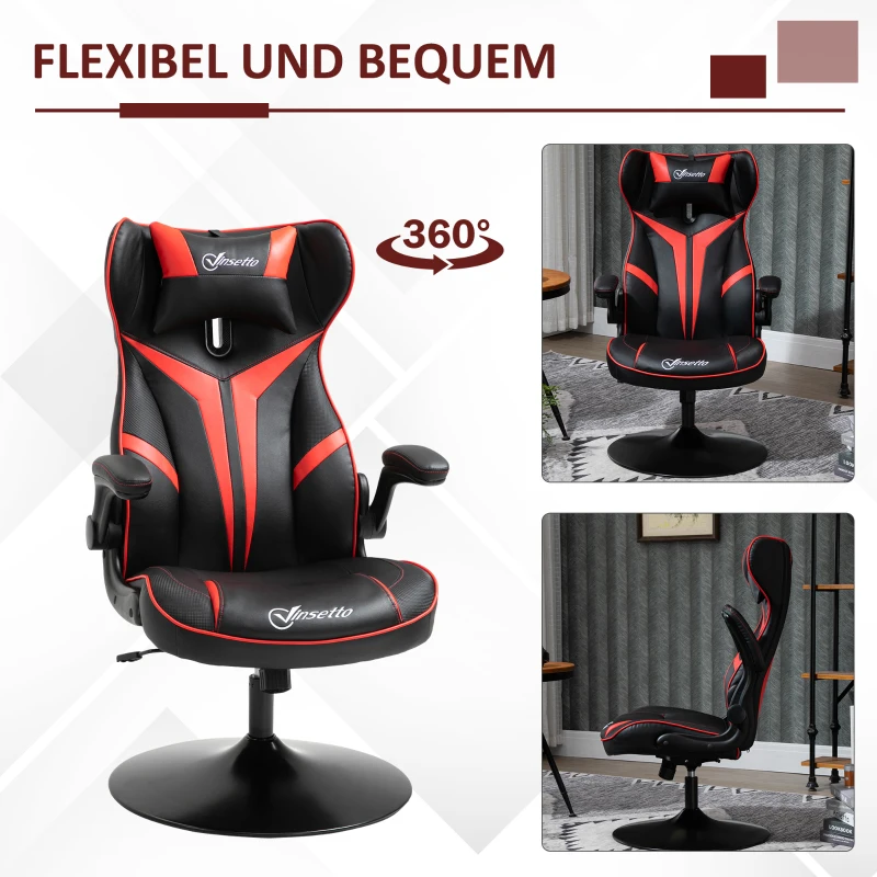 Vinsetto Gaming Stuhl ergonomischer Computerstuhl mit Wippfunktion Drehstuhl höhenverstellbar Stahl Schwarz+Rot 67 x 70 x 106-112 cm