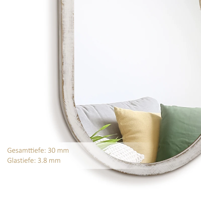 HOMCOM Wandspiegel, Rattan-Dekor, Haken für Wandmontage, weiß, 50 x 90 x 3 cm