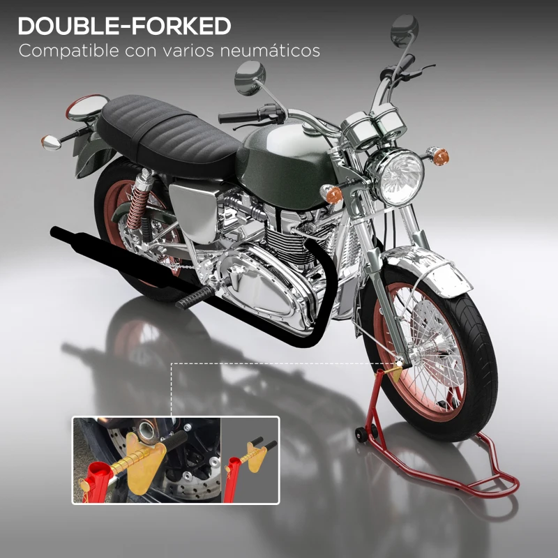 HOMCOM Caballete Elevador Universal tipo Soporte Delantero de Moto Portátil y Móvil de Acero con Ruedas para Reparar y Aparcar Color Rojo 80x50x40 cm