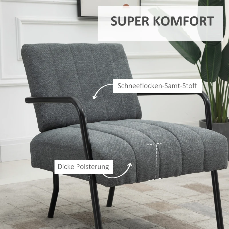 HOMCOM Einzelsessel Polstersessel Sessel Sitzmöbel Samtoptik Retrodesign Metall Schaumstoff Grau+Schwarz 59 x 75 x 77 cm