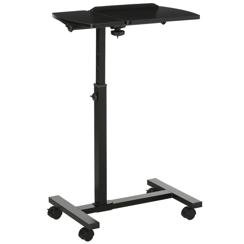 HOMCOM Mobiler Beistelltisch Laptop Ständer mit Rädern Laptoptisch Höhenverstellbar drehbarer Beistelltisch für Büro Wohnzimmer Schwarz 58 x 34 x 72-90 cm