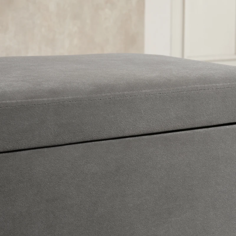 HOMCOM Banco de Almacenaje con Tapa Taburete Puff Tapizado en Terciopelo con Asiento Acolchado y Patas de Madera para Dormitorio Entrada 110x43x45 cm Gris