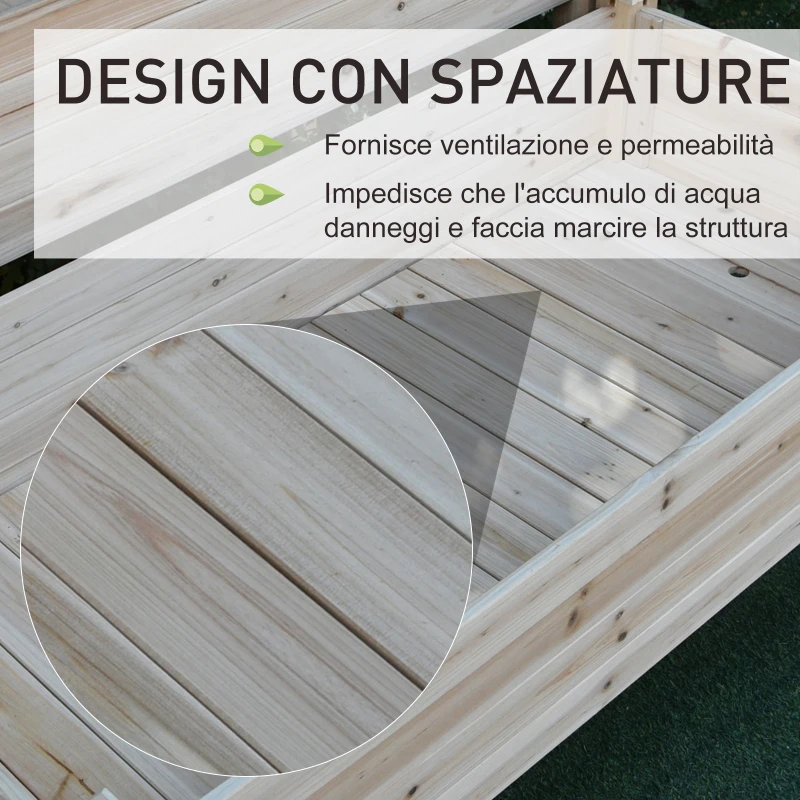 Outsunny Fioriera da Esterno a 2 Livelli in Legno di Abete con Foro di Drenaggio, 115x114x76 cm