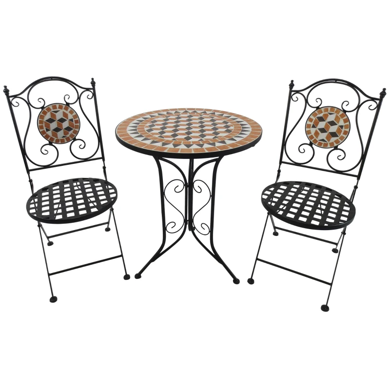 Outsunny 3 PCs Garden Mosaic Bistro Set Outdoor Patio 2 Folding Chairs & 1 Round Table  Outdoor Furniture Vintage