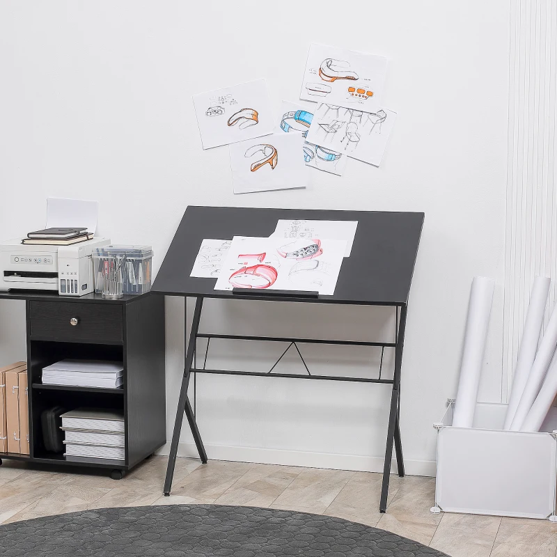 Vinsetto Height Adjustable Drawing Table with Tiltable Tabletop, Multifunction Drafting Table for Artist, Study Desk for Home Office, Black