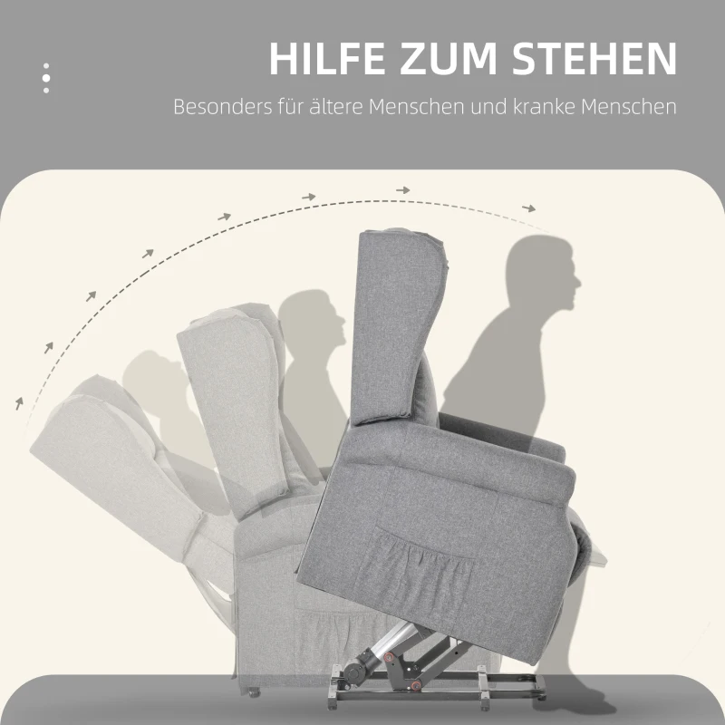 HOMCOM Relaxsessel, Aufstehhilfe, Liegefunktion, bis 200kg, 72,5x94x109cm, Grau