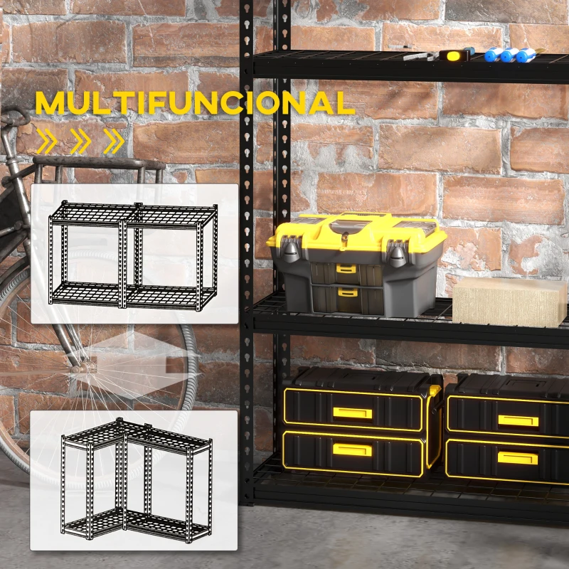 HOMCOM Estantería Almacenamiento de 4 Niveles Estantería de Garaje de Acero Carga 600 kg Estantes Ajustables 70x30x152 cm Negro