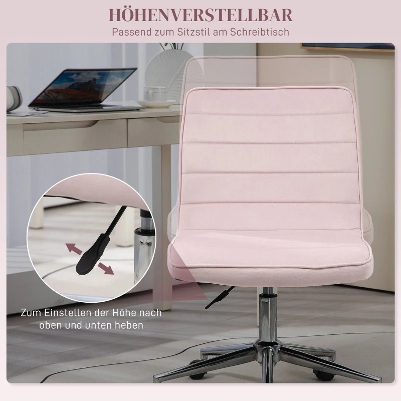 HOMCOM Bürostuhl Office-Stuhl Schreibtischstuhl, höhenverstellbar, Samtoptik, 51 cm x 64 cm x 78-88 cm, Rosa