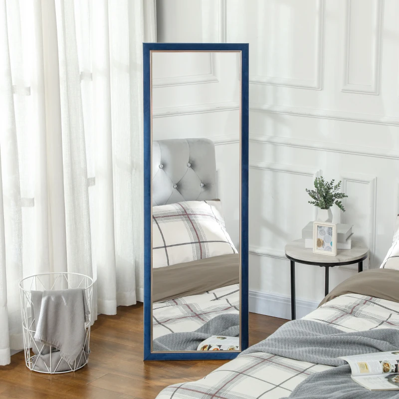 HOMCOM Espejo de Cuerpo Entero 150x50 cm con Marco en Terciopelo y Soporte para Salón Dormitorio Azul