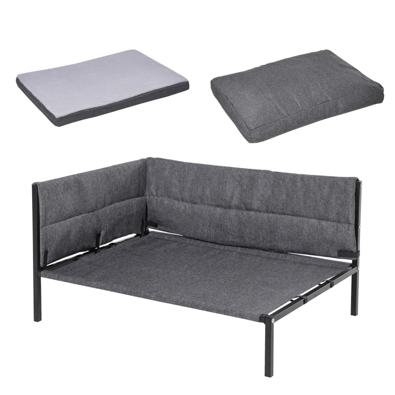 PawHut Cuccia per Cani Grandi Rialzata, Lettino Morbido per Cani fino 30kg, per Interni ed Esterni, Grigio, 93.5x69x48.5cm