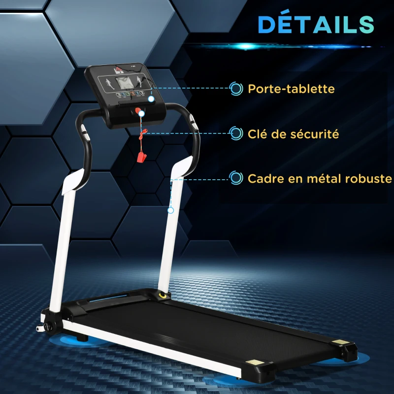 HOMCOM Tapis de course électrique pliable 1-12 km/h 400 W tapis roulant écran LED support de téléphone bande extra-large antidérapant acier PP ABS 147 x 74 x 125 cm noir