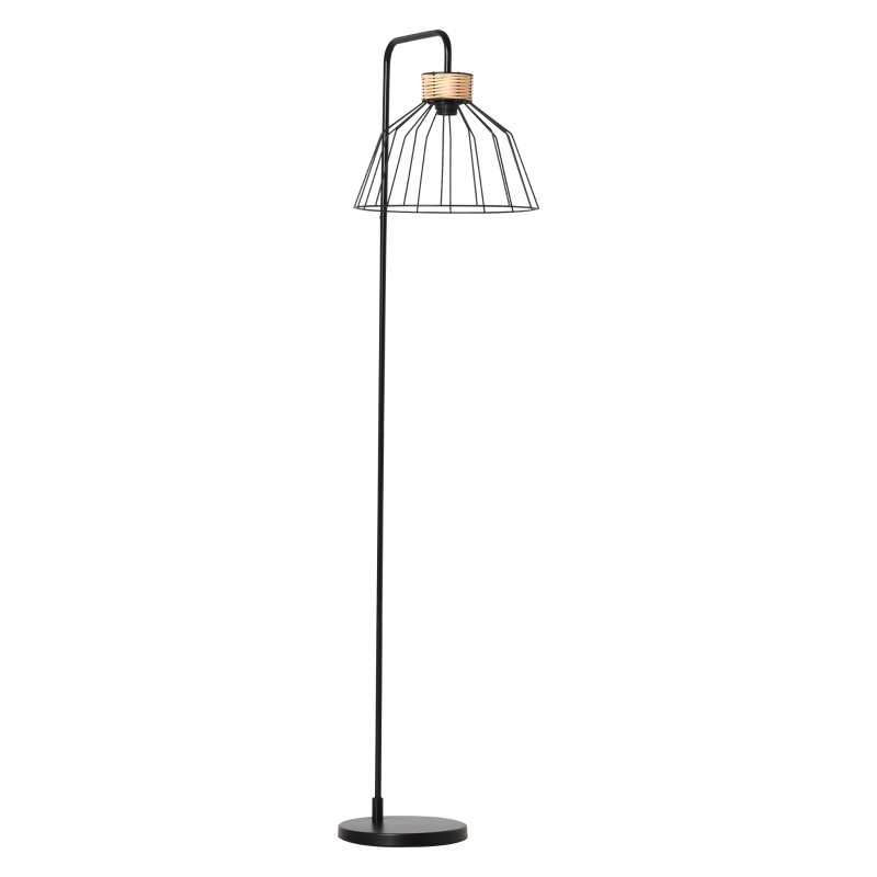 HOMCOM Lampada da Terra di Design Stile Industriale in Metallo e Rattan, Illuminazione Casa e Ufficio, 44x34x154cm, Nero