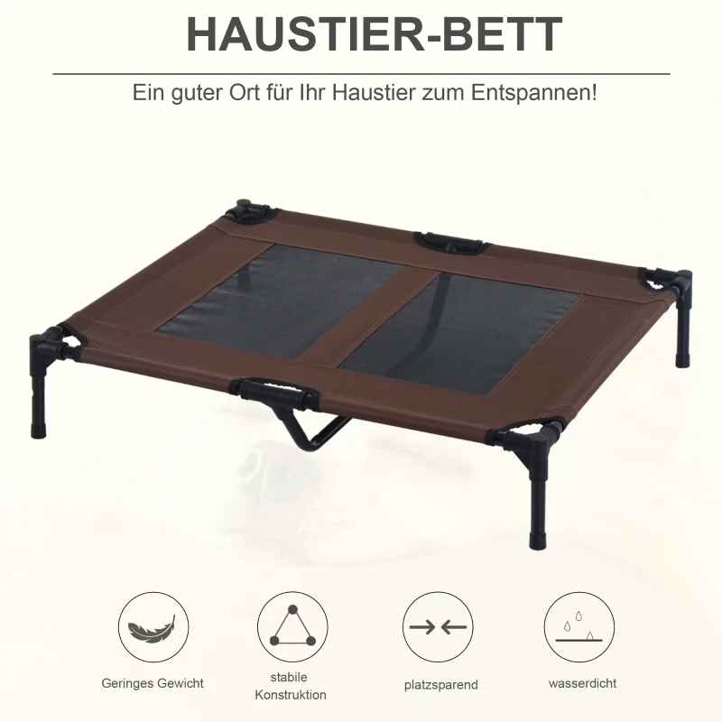 PawHut Hundeliege Outdoor, Kühlendes Haustierliege für Groß Hunde, Erhöhtes Hundebett Schlafplatz mit robuster Metallrahmen, Atmungsaktivem Mesh für Garten Outdoor, 92 x 76 x 18 cm, Kaffee-Braun